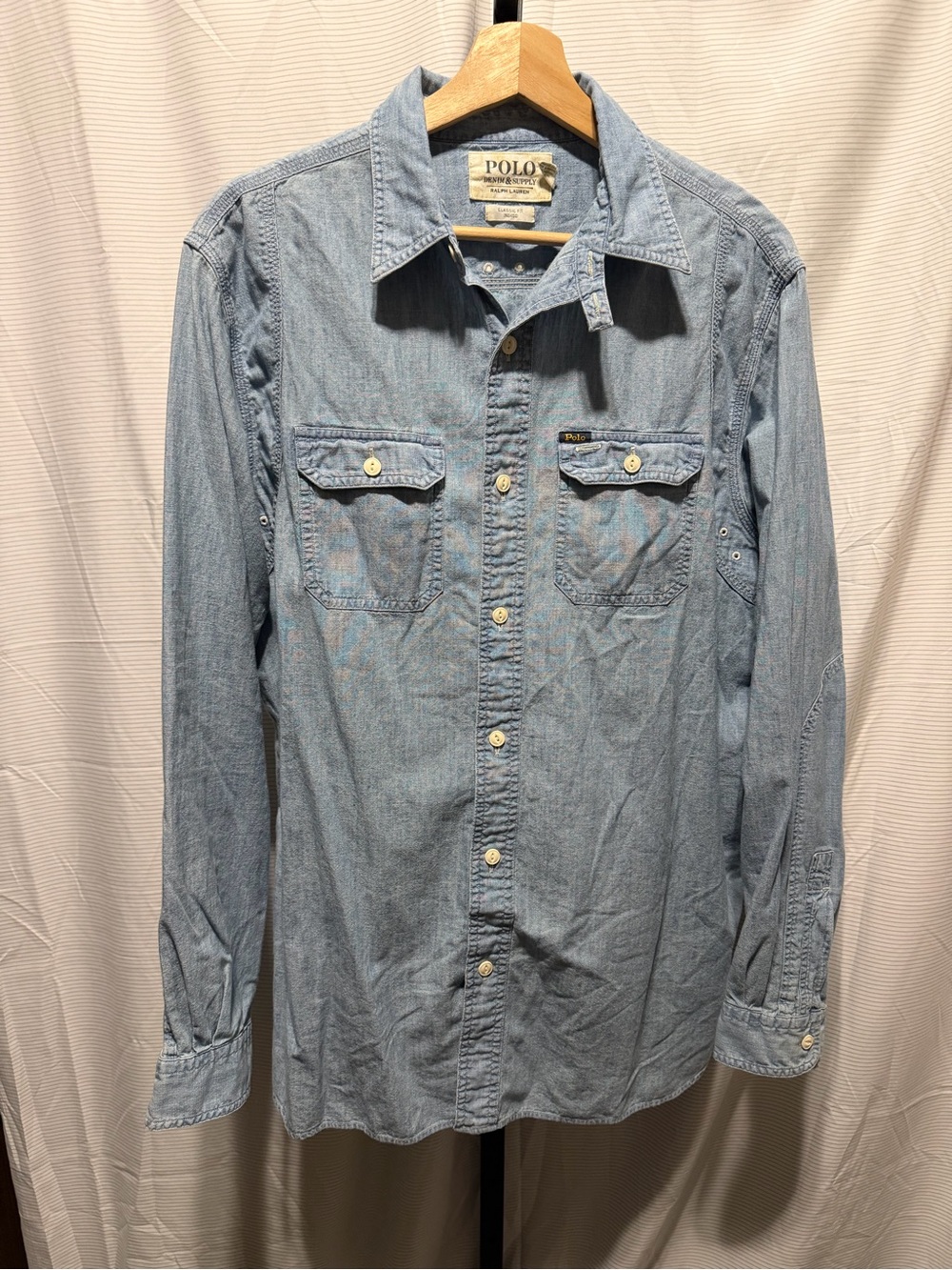 Polo Denim Supply Ralph Lauren Indigo Lightweight Chambray Shirt Large Classic